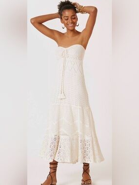FARM Rio X Anthropologie Strapless Crochet Maxi Dress